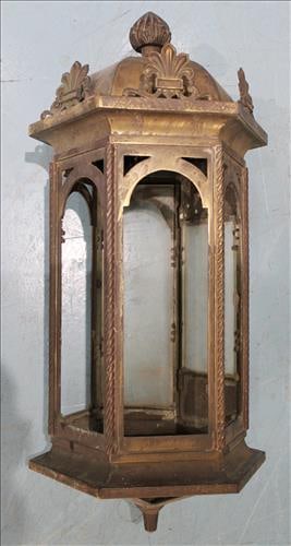 Wonderful bronze hanging wall lantern, 32 in. T, 15 in. D. (1 of 4)