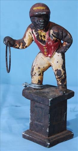 Small cast iron lawn jockey fence post topper, image of J. Graves (1 of 3)