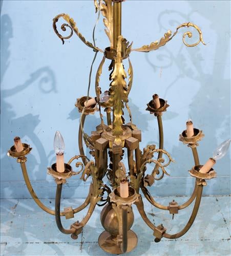 Solid brass 8 light electrified gasolier with scroll work, 42 x 26 (1 of 3)