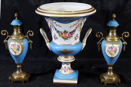 3 piece deal of 1 Meissen double handle urn and 2 small urns (1 of 4)
