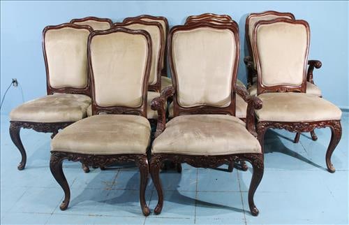 Set of 10 mahogany carved dining chairs, 2 with arms (1 of 6)