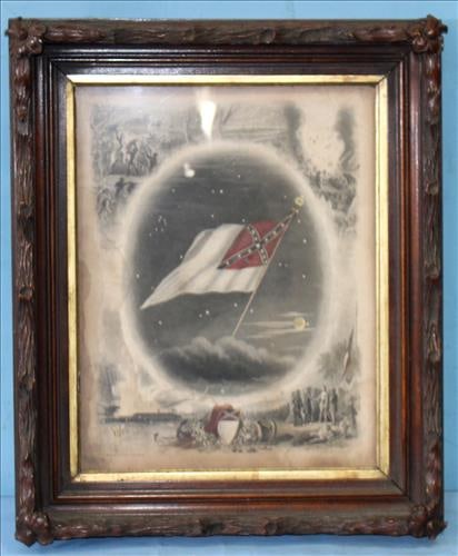 Great old print in walnut frame, "The Warriors Banner" 18 x 15: Great old print in walnut frame, "The Warriors Banner" takes it's flight to greet the Warriors Soul, 18 x 15