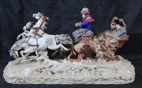 Porcelain snow sled with Napoleon and Russian driver, 16 in. W. (1 of 3)