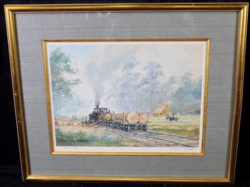 Original art of train in Bayou by Robert Rucker, 25 x 35 (1 of 5)