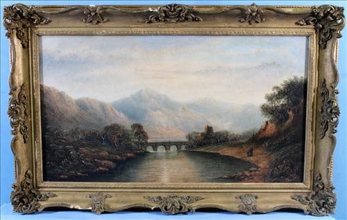 Oil painting of Scottish river scene, 48.5 x 30.5: Oil painting of Scottish river scene, 48.5 x 30.5