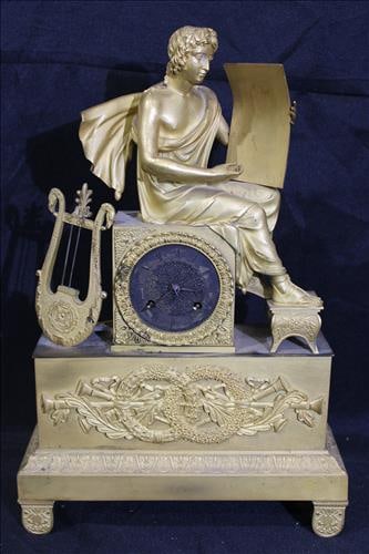 French dore bronze clock with figure on top, 17 in. T, 12 W. (1 of 4)