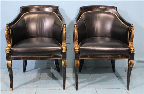 Pair of dolphin handle decorator barrel chairs, leather (1 of 5)