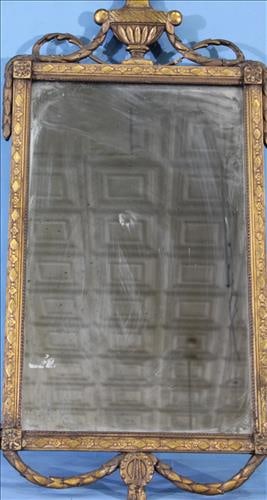 Antique Federal hanging wall mirror with gold frame, 34 x 16 (1 of 4)