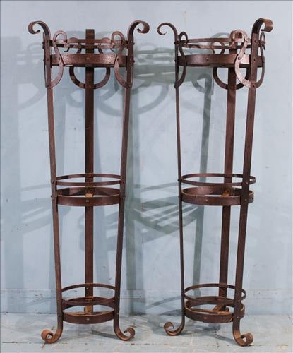 Pair of cast iron hand forged 3 tier porch plant stands, 44 in. T. (1 of 3)