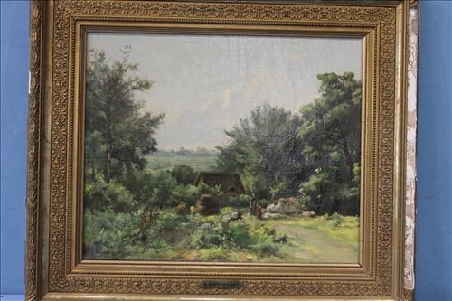 Original oil on canvas by artist A. Gracement, 1892 - 1927: Original oil on canvas of peasants by well known and listed French artist A. Gracement, 1892 - 1927