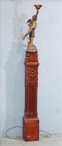 Walnut Victorian newel post lamp with standing cherub, 77 in. T. (1 of 4)