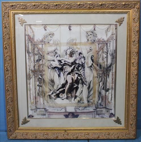 Greek decorator print in gold frame, 42 x 39: Greek decorator print in gold frame with gold accents, 42 x 39