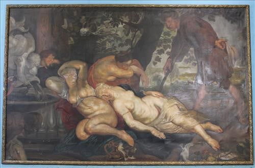 Extremely large antique oil on canvas of garden, 9 ft. 5 in. x 73 (1 of 1)