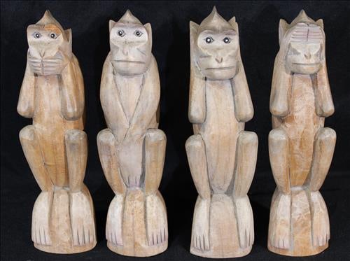 4 piece set of hand carved figures of monkeys, Monkey Business (1 of 3)