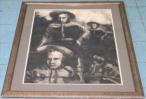 Original charcoal artwork, "Portrait of my uncle as a cowboy" (1 of 3)