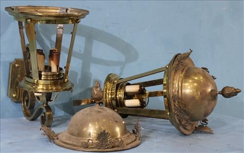 Set of solid brass 4 light wall lanterns' with matching tops, 20 in. T. (1 of 3)