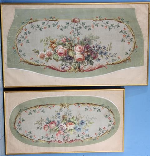 Contemporary Set of oil on canvas in 2 different sizes, 60 x 35: Contemporary Set of oil on canvas in 2 different sizes of hanging flower baskets, slight paint loss, 60 x 35