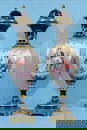 Pair of blue hand painted Sevres capped urns, 31 in. T, 9 in. W.