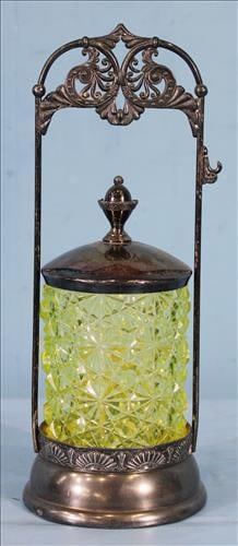 Victorian silver-pickle caster with Vaseline glass insert, 12 in. T. (1 of 3)