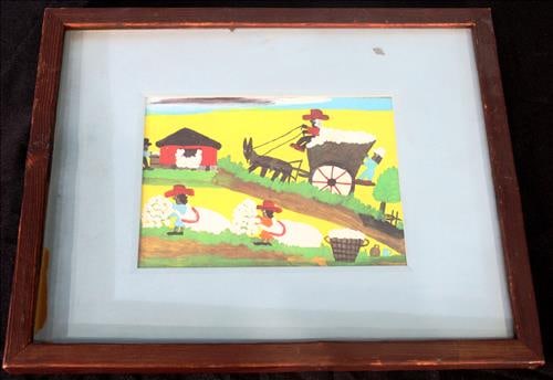 Original African American folk art of picking cotton, 12 x 15 (1 of 2)