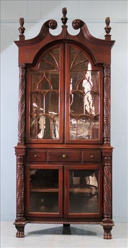 2 piece mahogany empire acanthus carved corner cabinet (1 of 5)