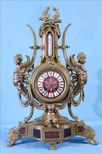 French figural clock with angels and cupids, 19 in. T, 12 in. W. (1 of 7)