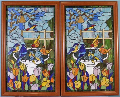 Pair of contemporary stained glass windows, 38 x 23 (1 of 3)