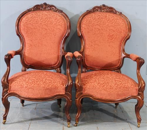 Pair of walnut Victorian side chairs with double arms (1 of 2)