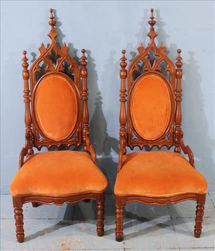 Pair of walnut Victorian gothic style side chairs (1 of 2)