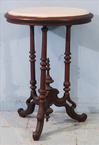 Walnut Victorian round marble top side table (1 of 3)