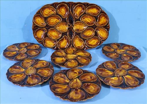 7 piece porcelain oyster set with platter, 6 plates (1 of 3)