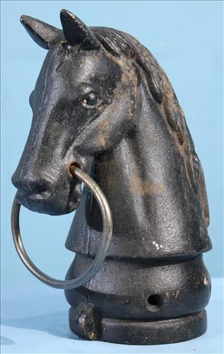 Black cast iron hitching post in form of a horse, 12 in. T, 9 in W. (1 of 3)
