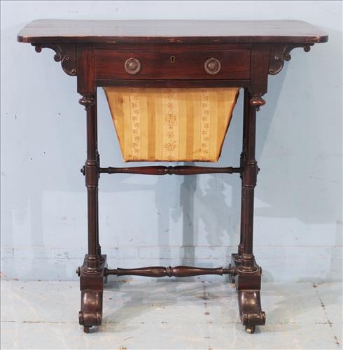 Walnut Victorian table with 1 sewing drawer, original brass pulls (1 of 2)