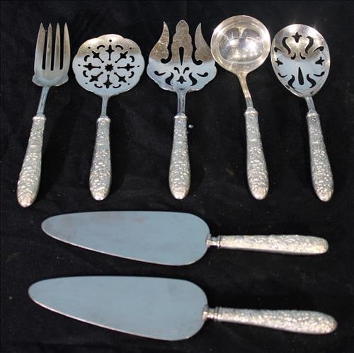 7 piece repousse sterling silver serving pieces (1 of 2)