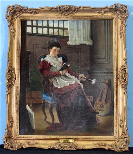 Oil on canvas of young woman in maroon velvet dress, 32 x 28 (1 of 3)