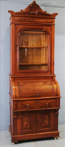 Walnut Victorian cylinder roll secretary with burl trim (1 of 6)