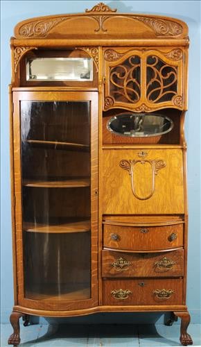 Fancy oak side by side secretary desk with bevel mirrors (1 of 5)