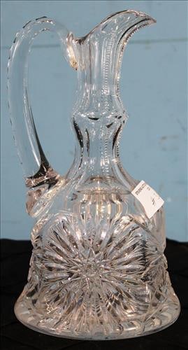 Brilliant cut glass water pitcher with starburst front and stopper (1 of 2)