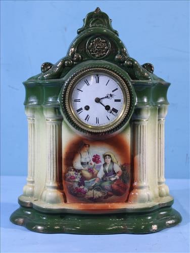 Hand painted Royal Bonn mantle clock, 18 in. T, 14 in. W, 6 in. D. (1 of 3)