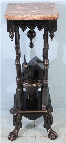 Walnut Victorian ebonized pedestal with claw feet, marble top (1 of 5)