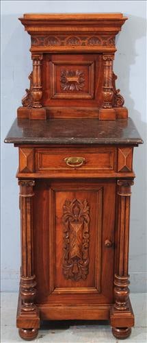 Walnut French half commode with tall backsplash, marble top (1 of 4)