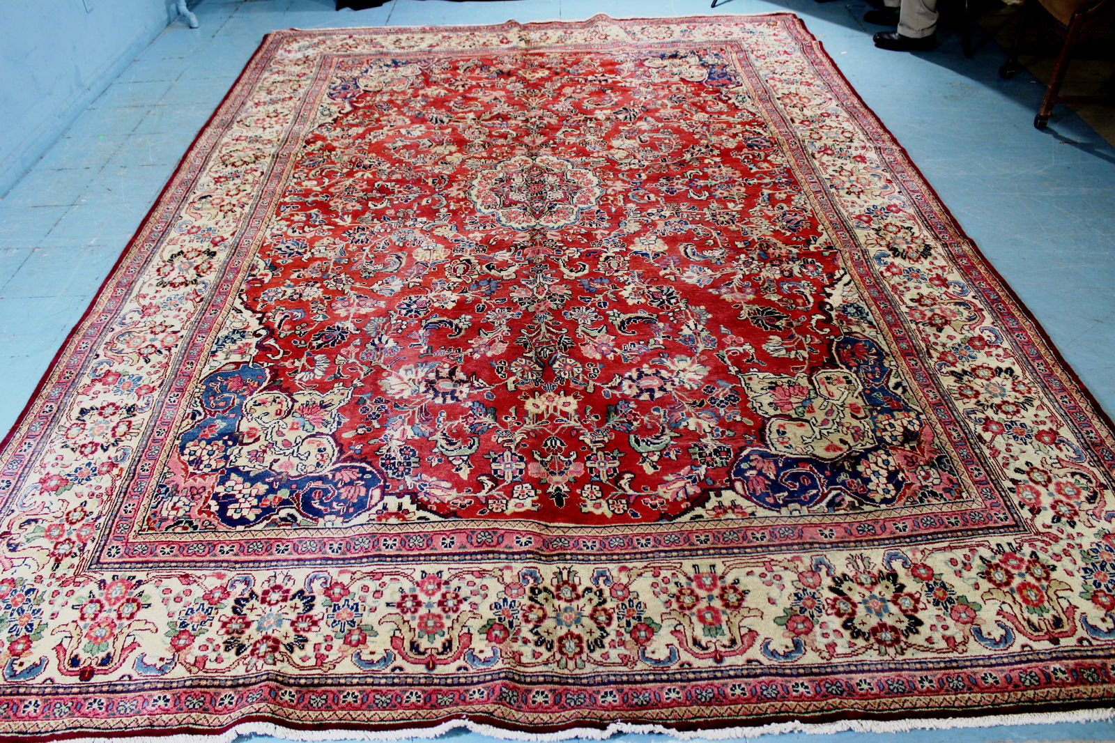 Beautiful handmade Persian rug, red, blue, pink and tan, 9 ft. x 12 ft. 10 in. (1 of 5)