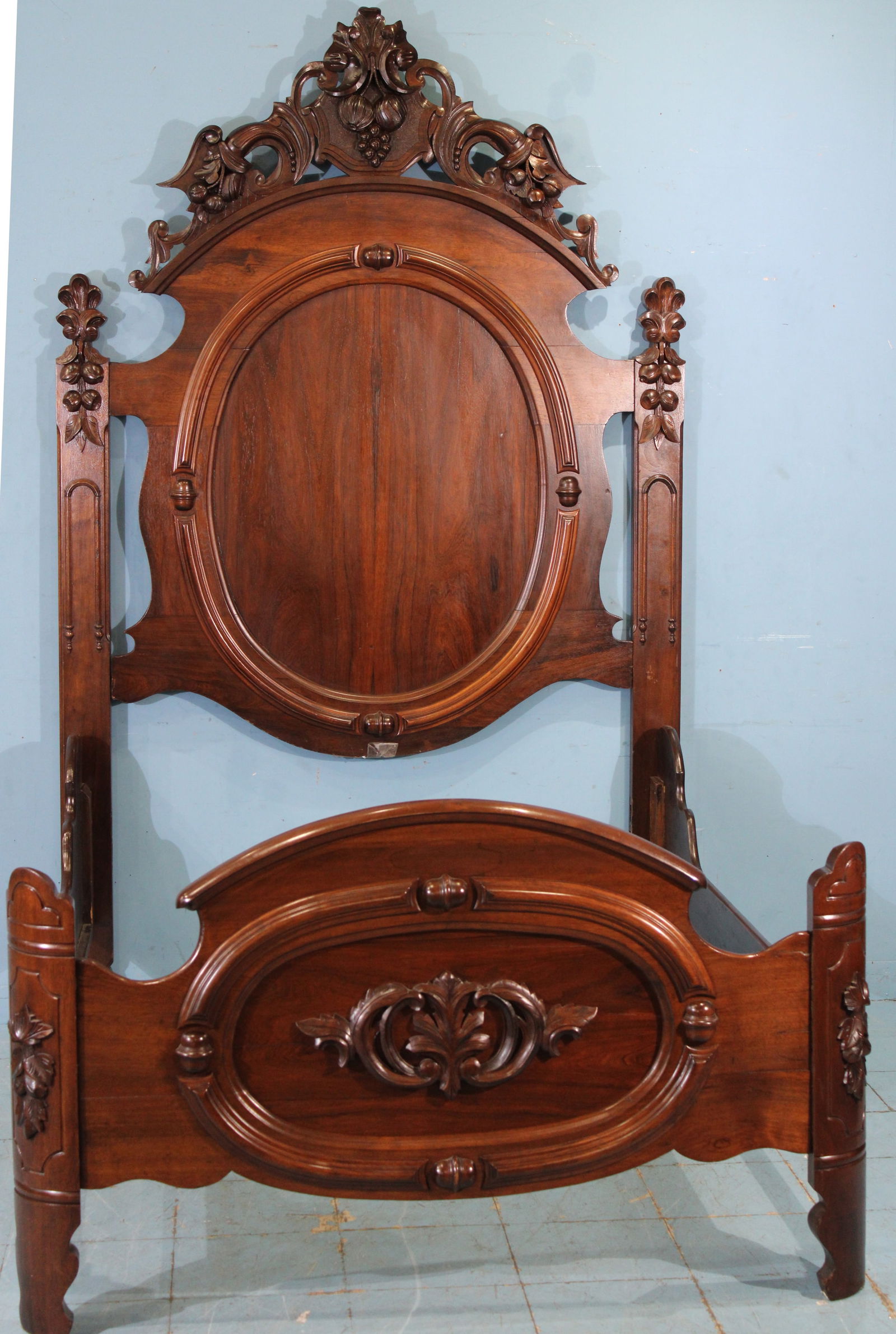 Walnut Victorian full size high back bed, 8 ft. T, 72 in. L, 53.5 W. (1 of 3)