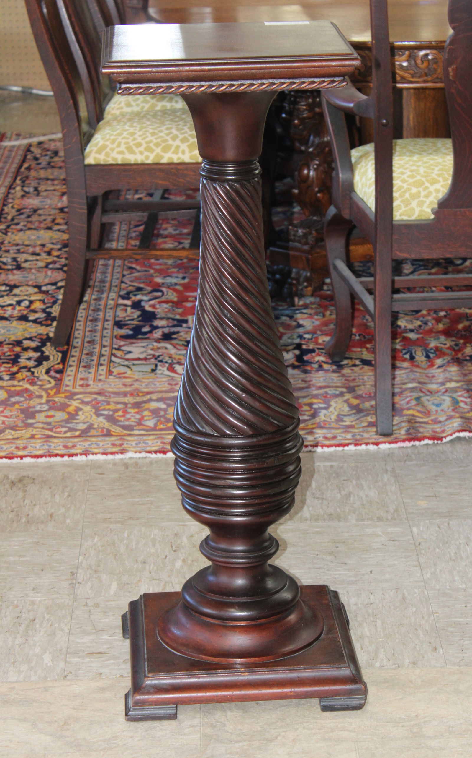 Mahogany twisted column square top pedestal, 39 in. T, 14 in. Sq. (1 of 2)