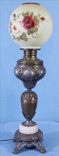 Victorian banquet lamp with alabaster base, 30 in. T. (1 of 4)