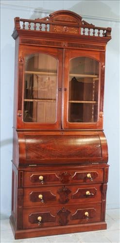 Walnut Victorian secretary with slant front and crown (1 of 5)