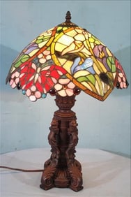 Contemporary stained glass lamp with fox head on base, 22 in. T.
