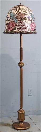 Brass floor lamp w beautiful round stained glass shade, 66 in. T (1 of 3)