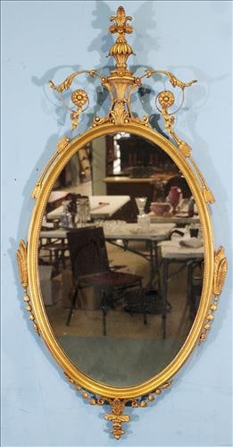 Round wall decorator mirror with gold paint, 49 x 27 (1 of 4)