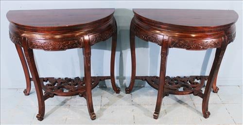 Pair of Asian console tables: Pair of Asian console tables, 35 in. T, 35 in. W, 18 in. D.